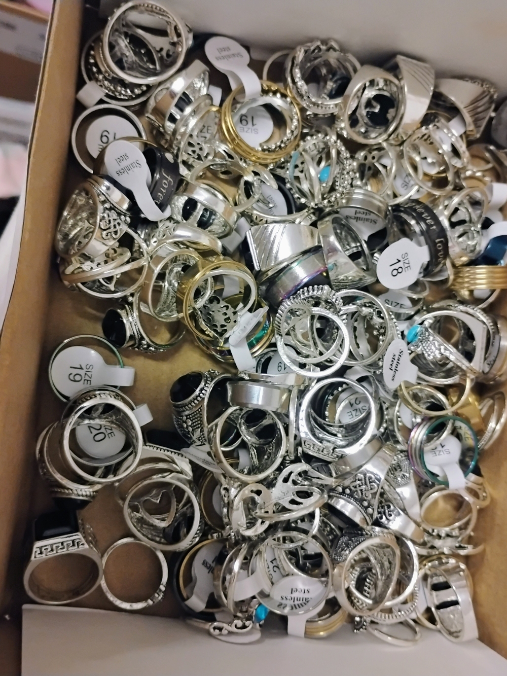 10 Pack Of Silver Color, Stainless Steel, Multicolor And Shape Rings